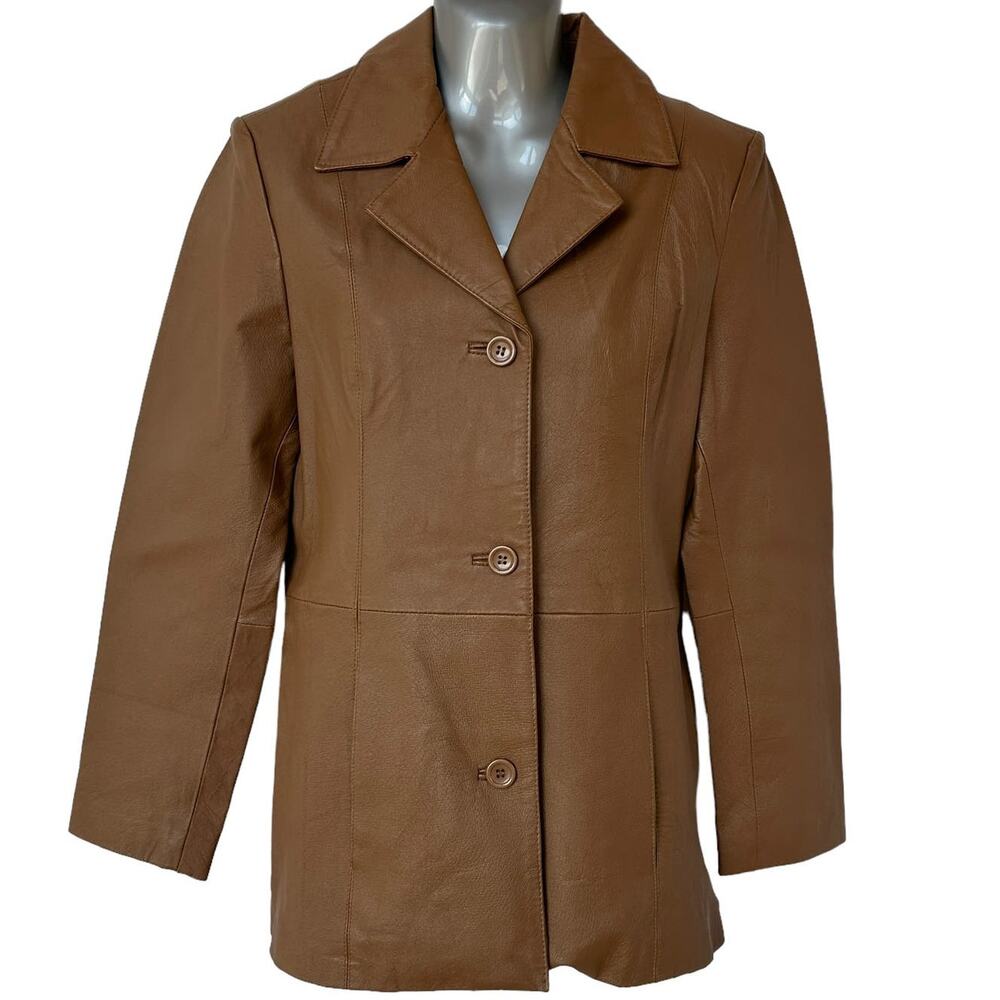 Vintage 90s Y2K Dialogue Blazer Brown Leather Jacket Rachel FRIENDS Womens XS